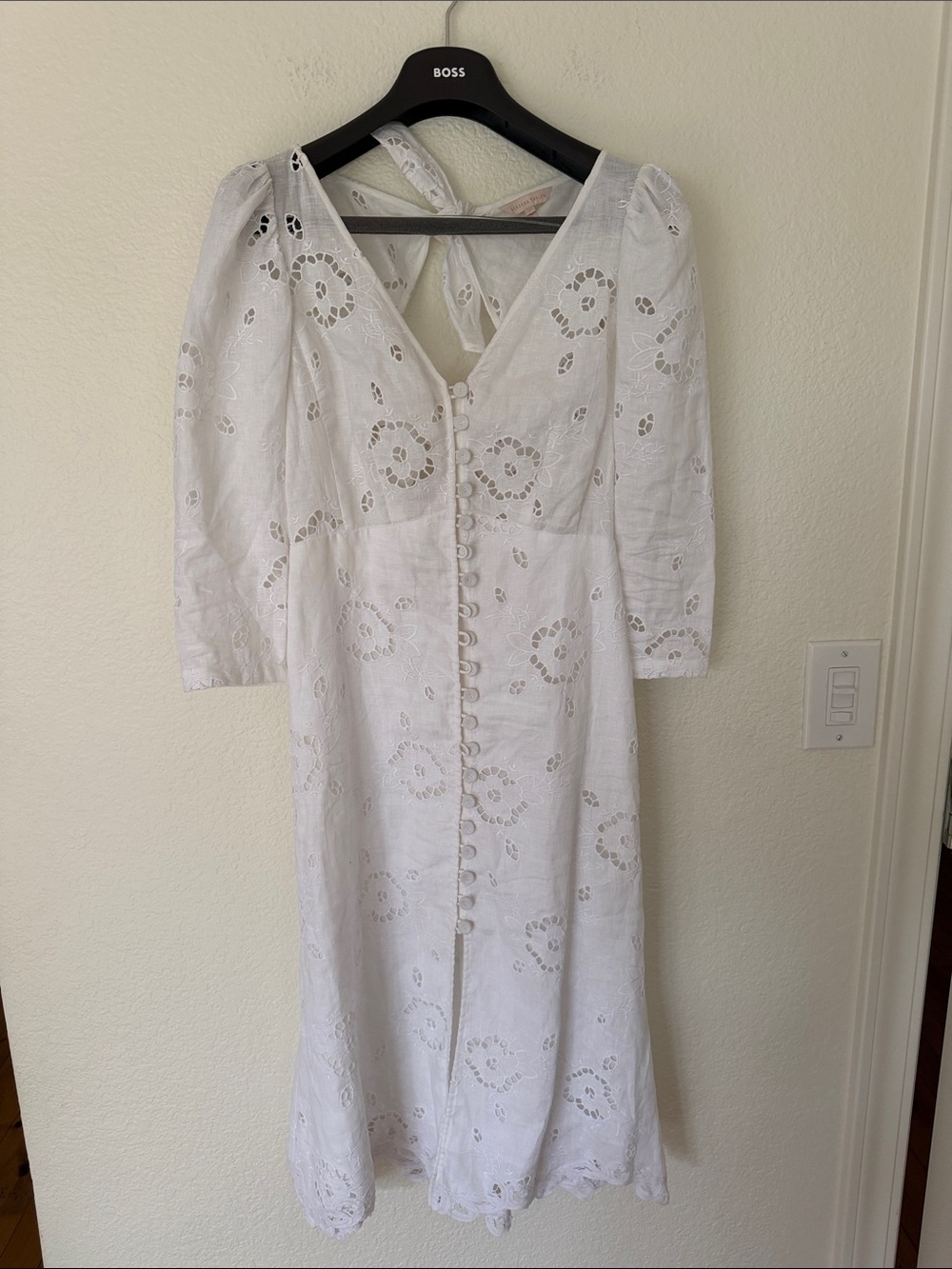 Rebecca Taylor White Eyelet Midi Dress with Button Front
